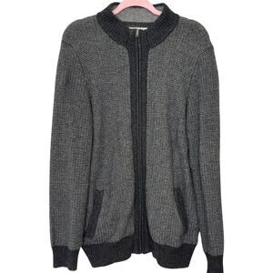 Joseph Abboud L Knit Cardigan Full Zip Sweater Gray Wool Blend Pockets Mens Fall